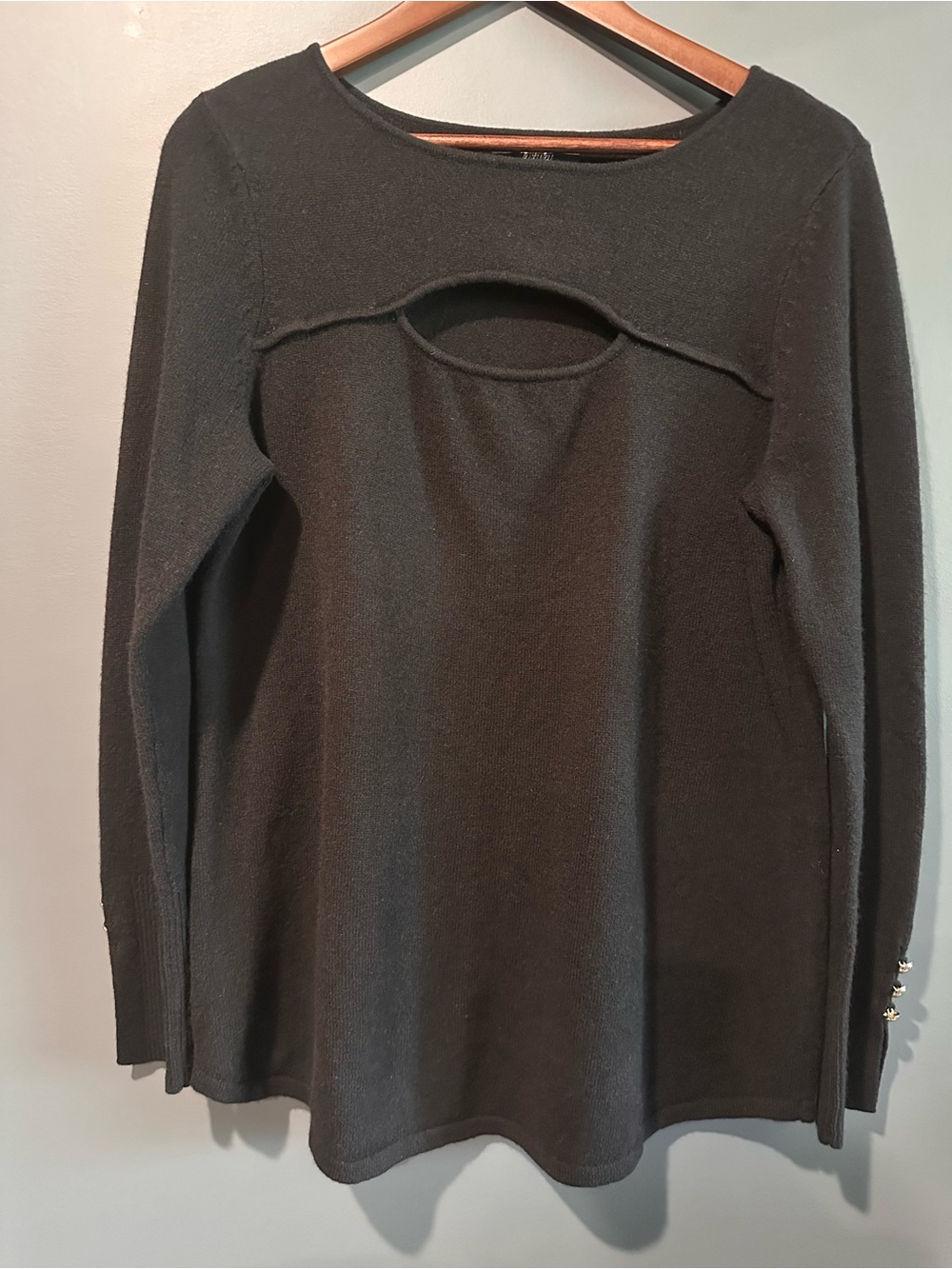 Vintage Black Cashmere Women's Cutout Long Sleeve Top